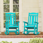 LUE BONA Outdoor Rocking Chairs Set of 2, HDPS Porch Rocker with High Back, Plastic Weather Resistant Rocking Chairs for Outdoor Indoor, Garden, Backyard, 350lb,Aruba Blue - Image 3