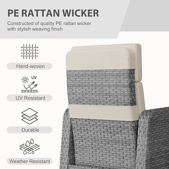 Restland Outdoor Recliner with Independent Adjustable Back & Footrest Wicker Patio Reclining Chair with Flip Table Comfortable Lounge Chair & Thick Cushion for Deck, Porch (Beige) - Image 5