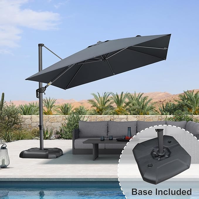 PURPLE LEAF Patio Umbrella with Base 10 Feet Outdoor Cantilever Square Umbrella Aluminum Offset Umbrella with 360-degree Rotation for Garden Deck Pool Patio, Grey - Image 2