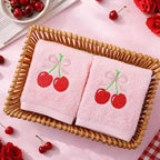 2 Pcs Cherry Hand Towels Light Pink Bathroom Decor 14x29 Inch Embroidered 100% - Image 2