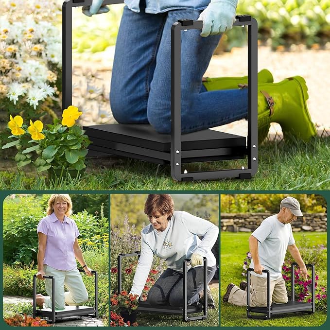 FLINTER 10.2" Wider Garden Kneeler and Seat, Heavy Duty Thick Gardening Bench for Kneeling and Seat - Garden Kneelers for Seniors, Gardening Stools for Women, Grandparents, Gardeners, Black - Image 3