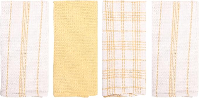 MosJos Kitchen Towels Set of 4 Dish Towels Yellow n White Waffle Weave Cotton - Image 8