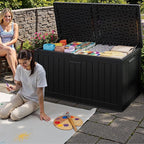 JUMMICO 250 Gallon Outdoor Resin Deck Box with Divider, Waterproof Storage Box with Lockable Lid&Side Handles for Garden Tools, Pools Supplies (Black) - Image 6