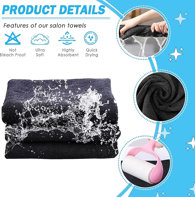6 Pack Black Salon Towels, Super Soft and Absorbent Microfiber Hair Towel - Image 5