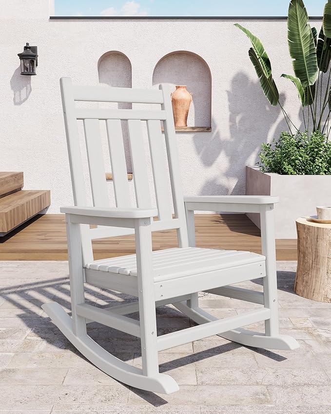GarveeLife Poly Lumber Rocking Chair Outdoor - HDPE High Back Porch Rocker Chairs for Adults - All Weather Resistant Furniture for Patio - White by GarveeLife