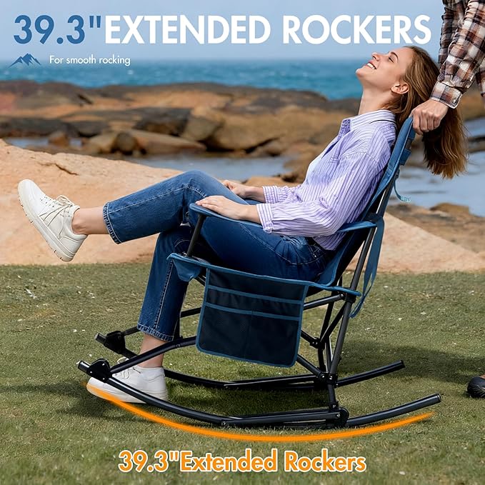 Portal Outdoor Rocking Chair Camping Folding Portable Rocker with Cup Holder Side Pocket Carry Bag, Support 350LBS (Midnight Blue) - Image 4