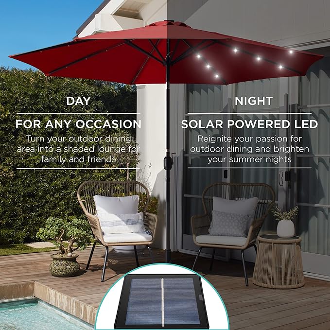 Best Choice Products 10ft Solar Polyester LED Lighted Patio Umbrella w/Tilt Adjustment and UV-Resistant Fabric - Image 3