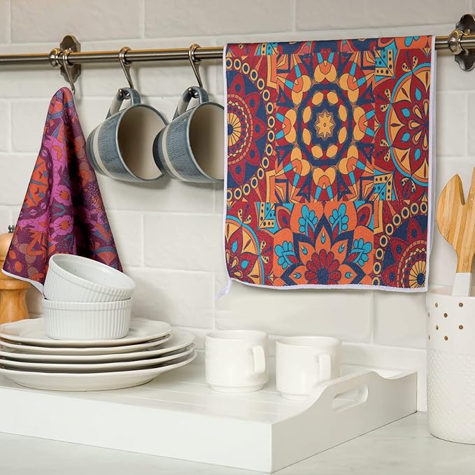 Boyiee Set of 6 Mandala Kitchen Towels Absorbent Boho Dish Towels 24 x 16 - Image 2