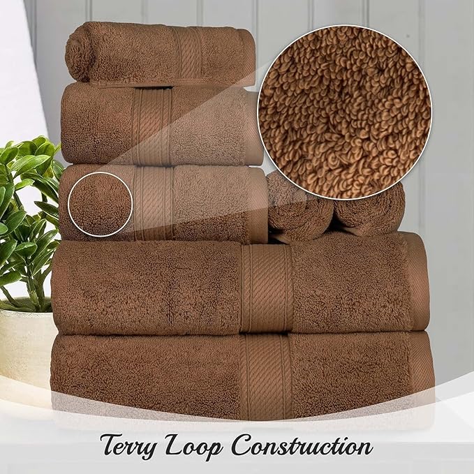 Superior Egyptian Cotton Solid Towel Set, Washcloths 13” x 13”, Hand Towels 20” - Image 7