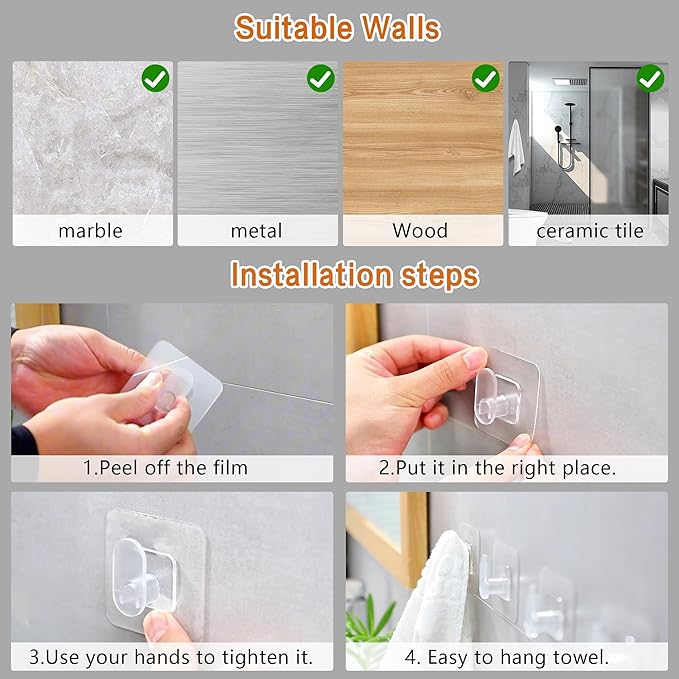 DELITON Clear Cute Storage Hooks, 10 Packs, Adhesion - Image 5