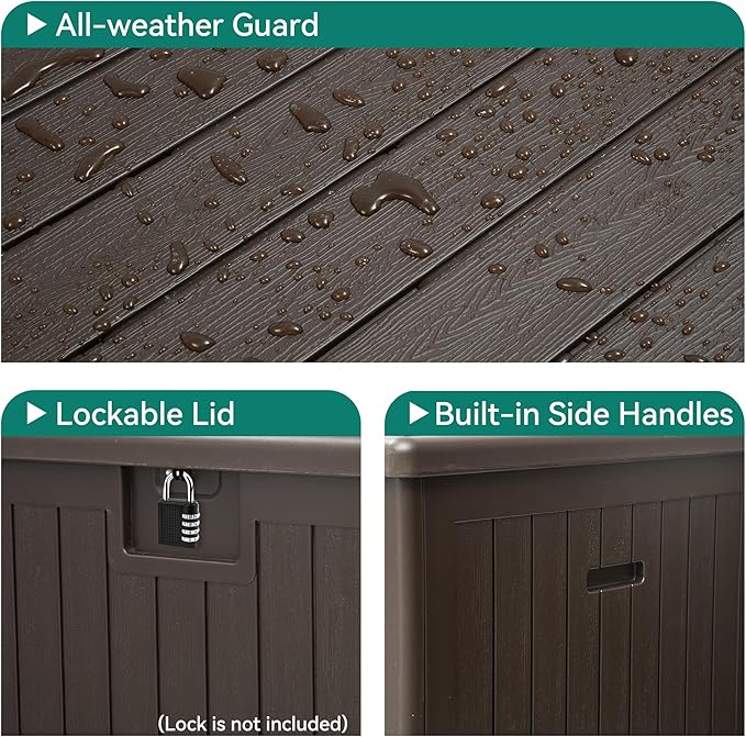 YITAHOME XXL 230 Gallon Large Deck Box,Outdoor Storage for Patio Furniture Cushions,Garden Tools with Flexible Divider,Waterproof,Lockable (Brown) - Image 7