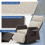 Adjustable Outdoor Recliner Chair with Independent Backrest & Footrest, Patio Swivel Recliner Chair, Wicker Reclining Patio Chair w/Flip-Up Table, 155° Lay Flat Chaise Lounge, Beige, 2PCS - Image 6