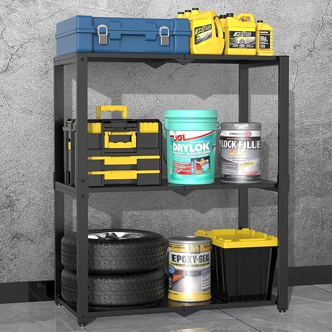 3-Shelf Storage Shelving Unit Metal Rack Heavy-Duty 28"x13.5"x33.5" for Garage, Kitchen and Bedroom Layers Increased Black - Image 4