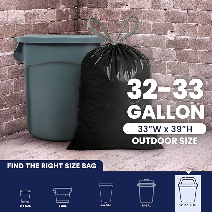 Plasticplace 32-33 Gallon Trash Bags │ 1.2 Mil │ Drawstring Garbage Can Liners - Image 3