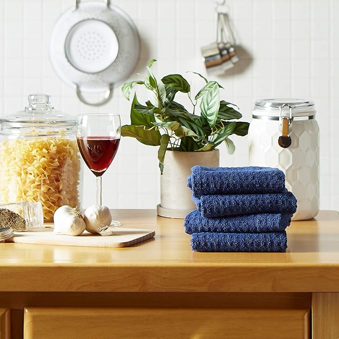 DII Basic Terry Collection Waffle Dishtowel Set, Solid Nautical Blue, 4 Piece - Image 5
