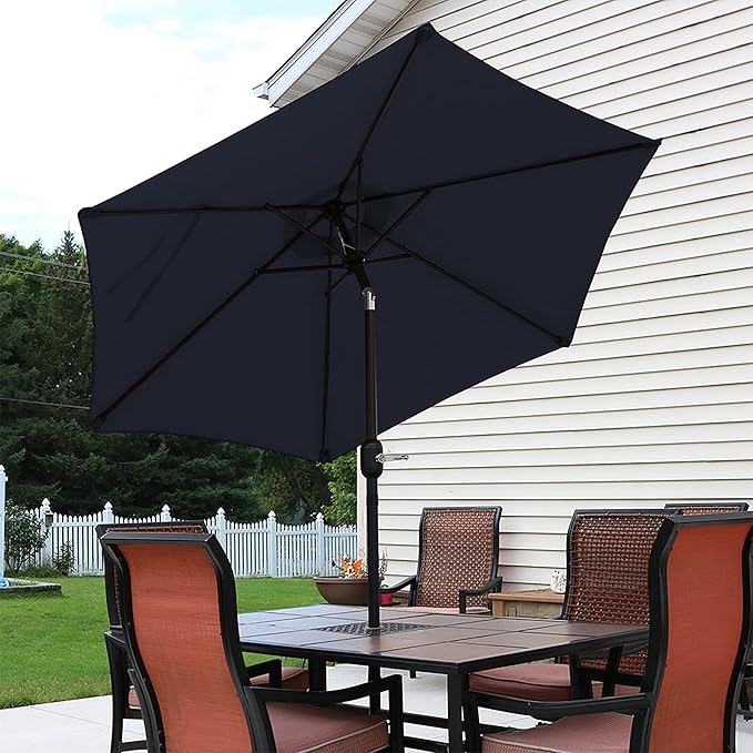 Sunnydaze Outdoor Patio Umbrella - Polyester Table Market Umbrella with Push-Button Tilt and Crank - 6 Sturdy Ribs - Blue - 7.5ft - Image 7