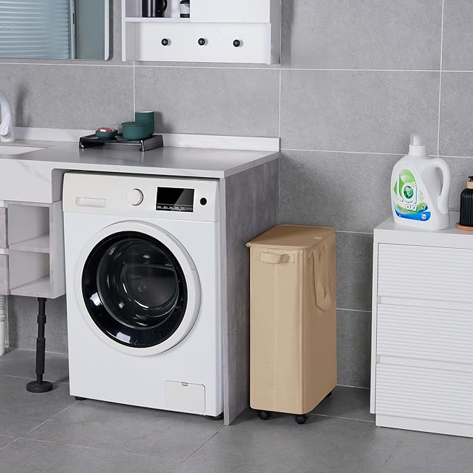Slim Laundry Hamper with Lid and Wheels, Small Rolling Laundry Basket with - Image 5