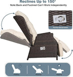 Outdoor Indoor Wicker Recliner with Adjustable Back and Footrest, Patio Reclining Chair with Flip-up Table, Outdoor Rattan Lounge Chair, Beige 2PCS - Image 3