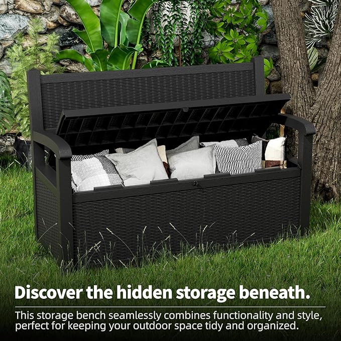 80 Gallon Outdoor Storage Bench Deck Box Waterproof Lockable,Outdoor Storage Furniture for Patio,Garden and Porch,Tools and Cushions（ Black） - Image 5