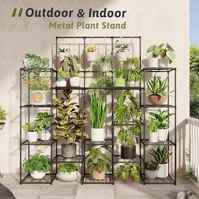 Metal Plant Stand Outdoor 63" Tall Plant Shelf for Plants 14-Tier Large Plant Sheves for Indoor Plants Living Room Heavy Duty Rack Garden Balcony Patio Hanging Planter - Image 2