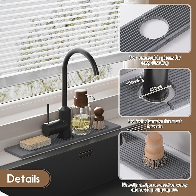 Faucet Mat for Kitchen Sink, Diatomite Quick Drying Tray, 20 Inch Kitchen Sink - Image 4
