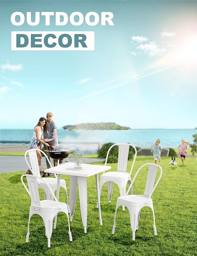 Nazhura Metal Dining Chair Farmhouse Tolix Style for Kitchen Dining Room Café Restaurant Bistro Patio, 18 Inch, Stackable, Waterproof Indoor/Outdoor (Sets of 4) (White) - Image 7