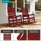 SERWALL Outdoor Rocking Chair, Oversized Rocking Chair with Footrest for Adults, HDPE All Weather Resistant Rocking Chairs for Patio, 350lbs Weight Capacity, Red - Image 9