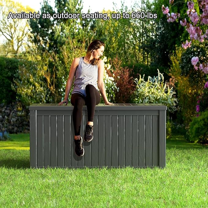 180 Gallon Resin Outdoor Deck Box Waterproof Patio Furniture, Garden Tools, Cushions, Pool Accessories Outside Storage (Black, 180 Gallon) - Image 7