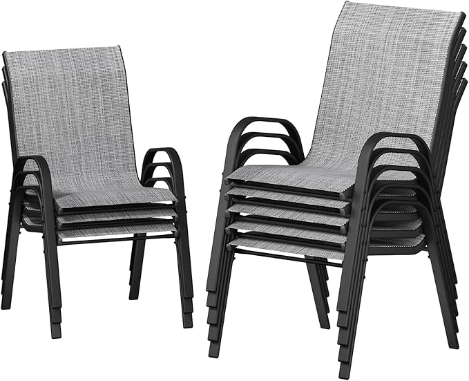 UDPATIO Patio Chairs Set of 8, Stackable Outdoor Dining Chairs with High Back, Breathable Textilene Fabric Outdoor Chair All Weather, 350LBS Capacity for Garden, Backyard (Light Grey) by UDPATIO
