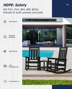KINGYES Oversized Outdoor Rocking Chair Set of 8, All-Weather Patio Rocking Chairs for Porch, HDPE Outdoor Patio Rockers with High Back & Wide Seat for Garden, Lawn, Black - Image 7