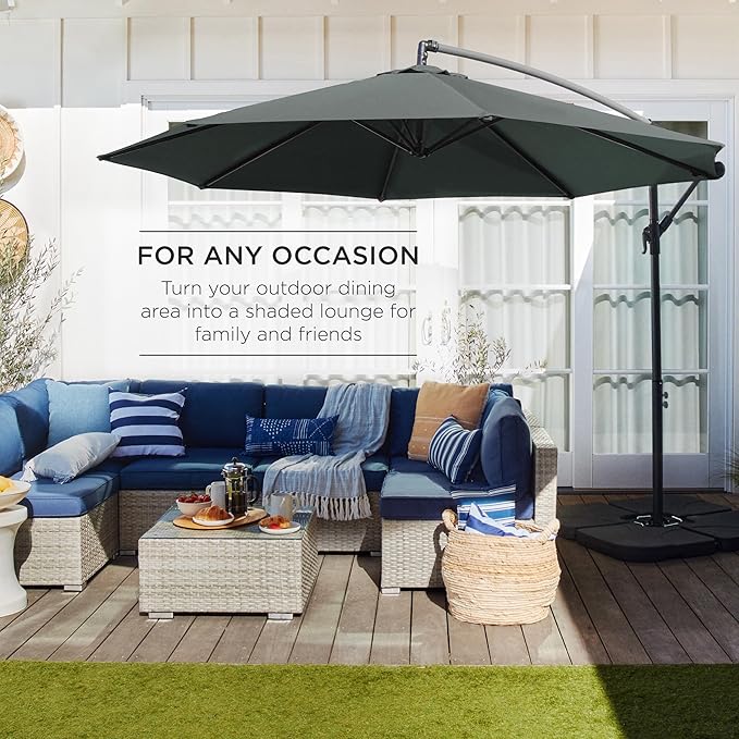 Best Choice Products 10ft Offset Cantilever Hanging Market Patio Umbrella, 8 Sturdy Ribs, Easy Adjustment - Slate - Image 3