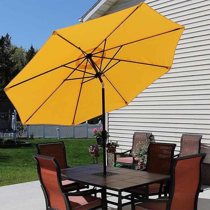 Sunnydaze Outdoor Patio Umbrella - Polyester Table Market Umbrella with Push-Button Tilt and Crank - 8 Sturdy Ribs - Gold - 9ft - Image 7