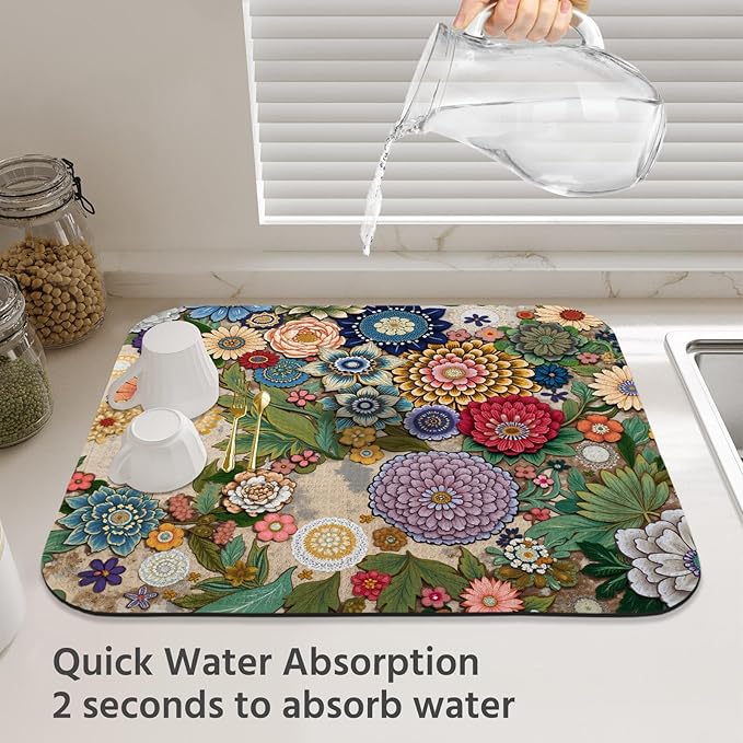 Dish Drying Mat for Kitchen Counter 16x18 Inch, Super Absorbent Dish Drainer Mat - Image 3