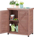 Outdoor Storage Cabinet & Potting Bench Table with Metal Top, Wooden Patio Furniture, Garden Workstation (Royal Brown, 36x31x17in) by OutdoorFurniture