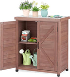 Outdoor Storage Cabinet & Potting Bench Table with Metal Top, Wooden Patio Furniture, Garden Workstation (Royal Brown, 36x31x17in) by OutdoorFurniture