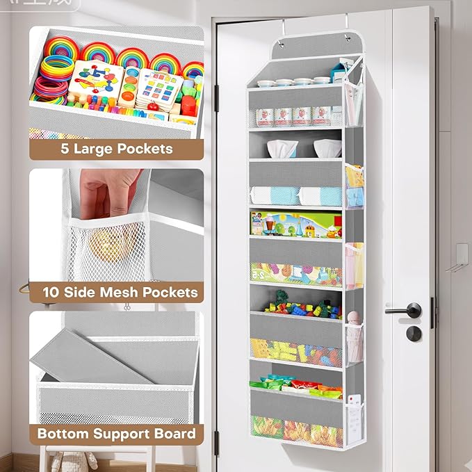 SpaceWhisper Over the Door Organizer, 5 Large Pocket Hanging Storage Organizer - Image 4