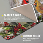 Winter Birds Dish Drying Mat Red Berry Dish Drainer Rack Mat Microfiber - Image 3