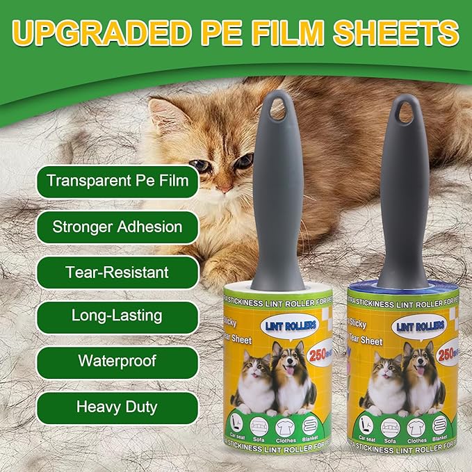 Lint Roller Pet Hair Value Pack of 250 Sheets, Extra Sticky Lint Remover - Image 3