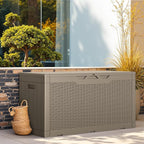 Greesum Outdoor Storage Box 100 Gallon Storage Bin with Lid for Patio Furniture, Garden Tools, Pool Supplies, Lockable, Waterproof and UV Resistant, Light Coffee - Image 4