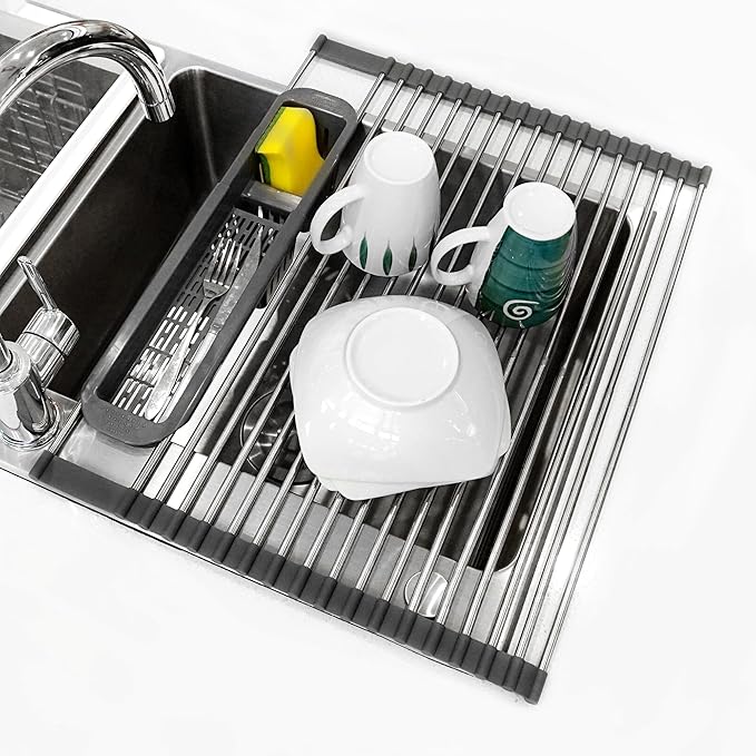 Roll Up Dish Drying Rack Over The Sink, 304 Stainless Stee Dish Drainer by Dolreiik