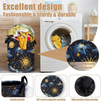 Sun Moon Laundry Basket, Foldable Cloudy Starry Night Laundry Hamper Tote Bag - Image 4