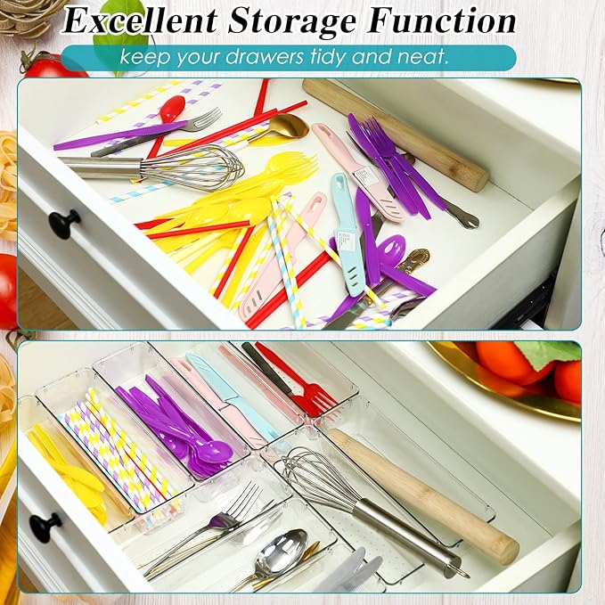Maitys 12 Pcs Clear Drawer Organizer 9 x 3 x 2 Inches Plastic Rectangle Trays - Image 6