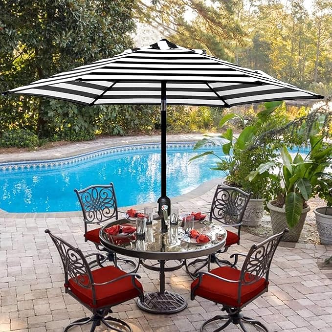Blissun 7.5 ft Patio Umbrella, Yard Umbrella, Outdoor Market Umbrella with Push Button Tilt Crank (Black&White) - Image 6