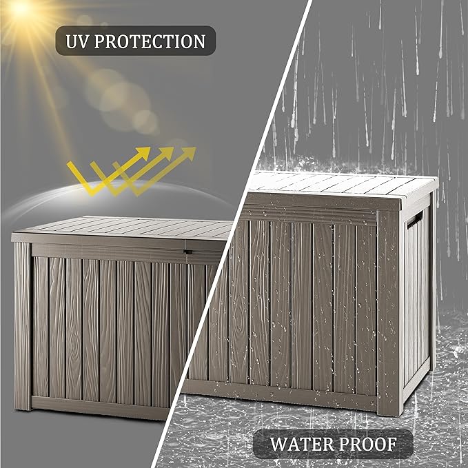 TARKARI 270 Gallon Lockable Resin Deck Box, Waterproof & UV-Resistant Outdoor Storage Box for Outdoor Cushion Storage, Garden Tools & Pool Accessories Storage, Gray - Image 7