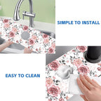 Pink Rose Floral Kitchen Sink Splash Guard Mat Absorbent Fast Drying Mat Faucet - Image 5
