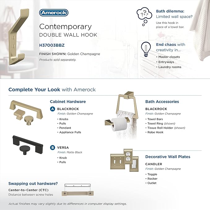 Amerock H37003BBZ | Emerge Double Prong Decorative Wall Hook | Golden Champagne - Image 6