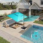 10 X 13 FT Cantilever Patio Umbrella with Led Lights and Base Included Outdoor Heavy Duty Double Top Rectangle Offset Umbrellas with 360-degree Rotation for Pool Deck Backyard, Turquoise - Image 4