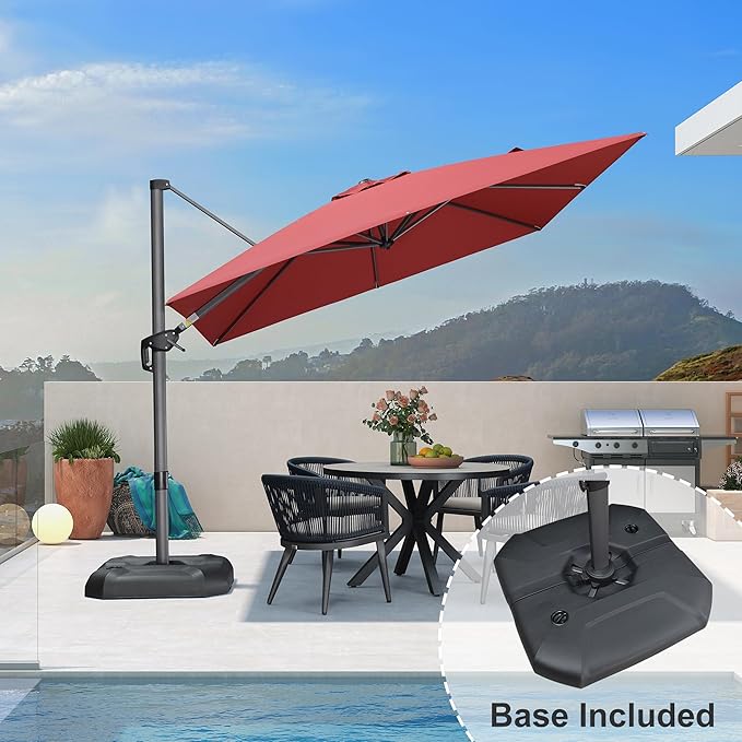 PURPLE LEAF 9 Feet Square Cantilever Umbrella Patio Umbrella with Base Outdoor Umbrella Aluminum Offset with 360-degree Rotation for Garden Deck Pool Patio Terra - Image 2