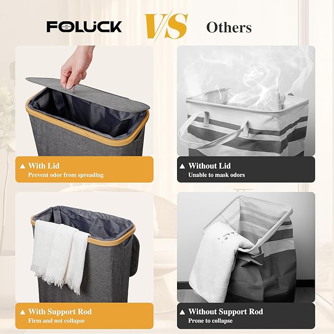 Slim Laundry Hamper, 60L Waterproof Narrow Laundry Basket - Image 5