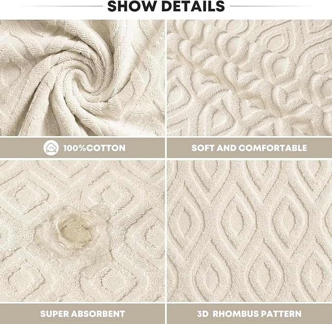Artoid Mode 2 Pcs Beige 3D Diamond Grid Jacquard Hand Towels - Image 7